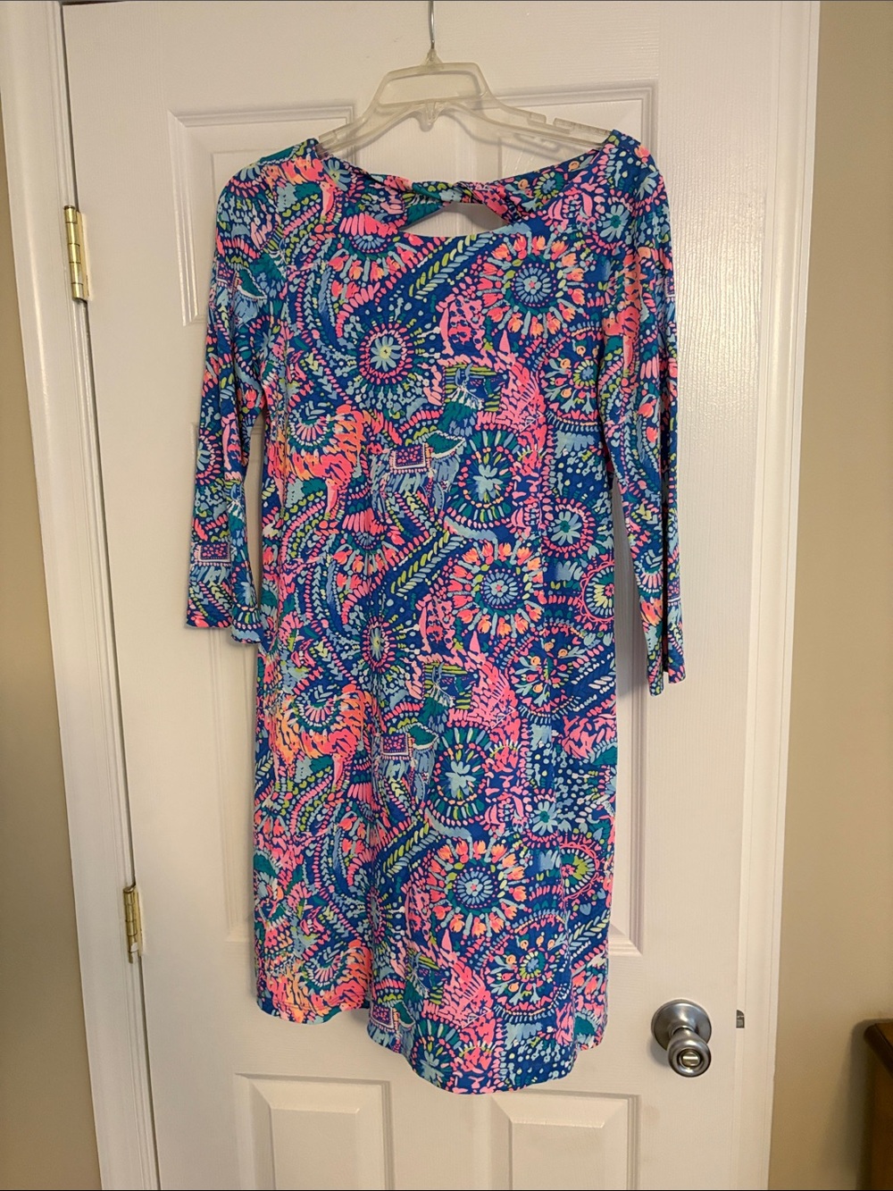 Lilly Pulitzer Blue Floral-Paisley Shift Dress with Pink Accents